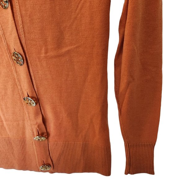 Tory Burch Boyfriend Simone Cardigan Orange 100% Wool XS Logo Buttons‎ - Picture 9 of 16